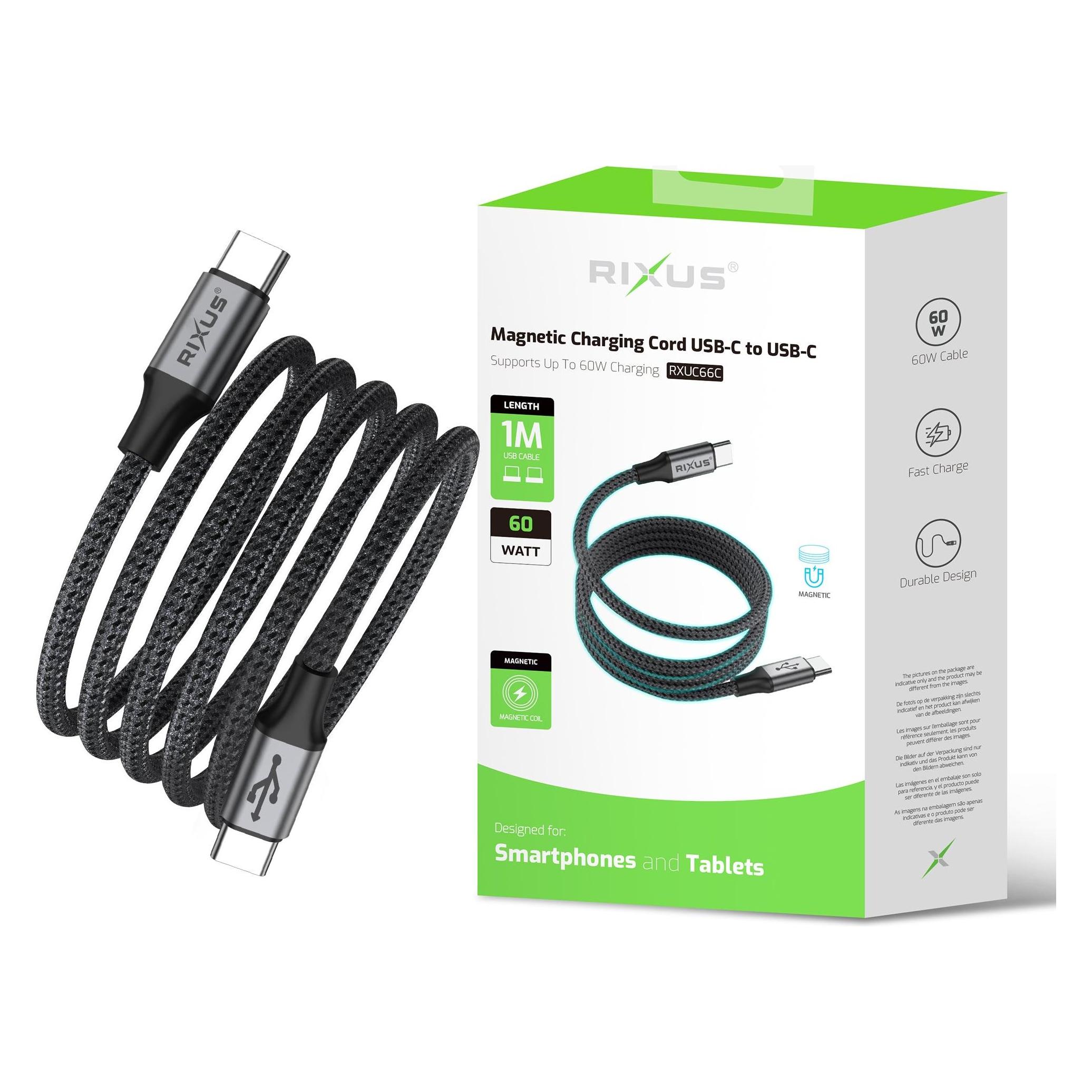 Rixus Magnetische Laadkabel USB-C naar USB-C 60W RXUC60C
